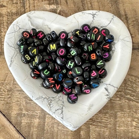 7mm Black Acrylic Letter Beads - Mixed Color Letters - Flat Round - Colorful - Picture 3 of 3